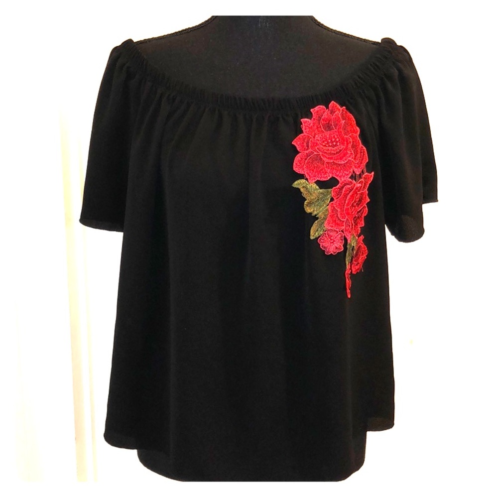 Shein Black Rose Red Off Shoulder
